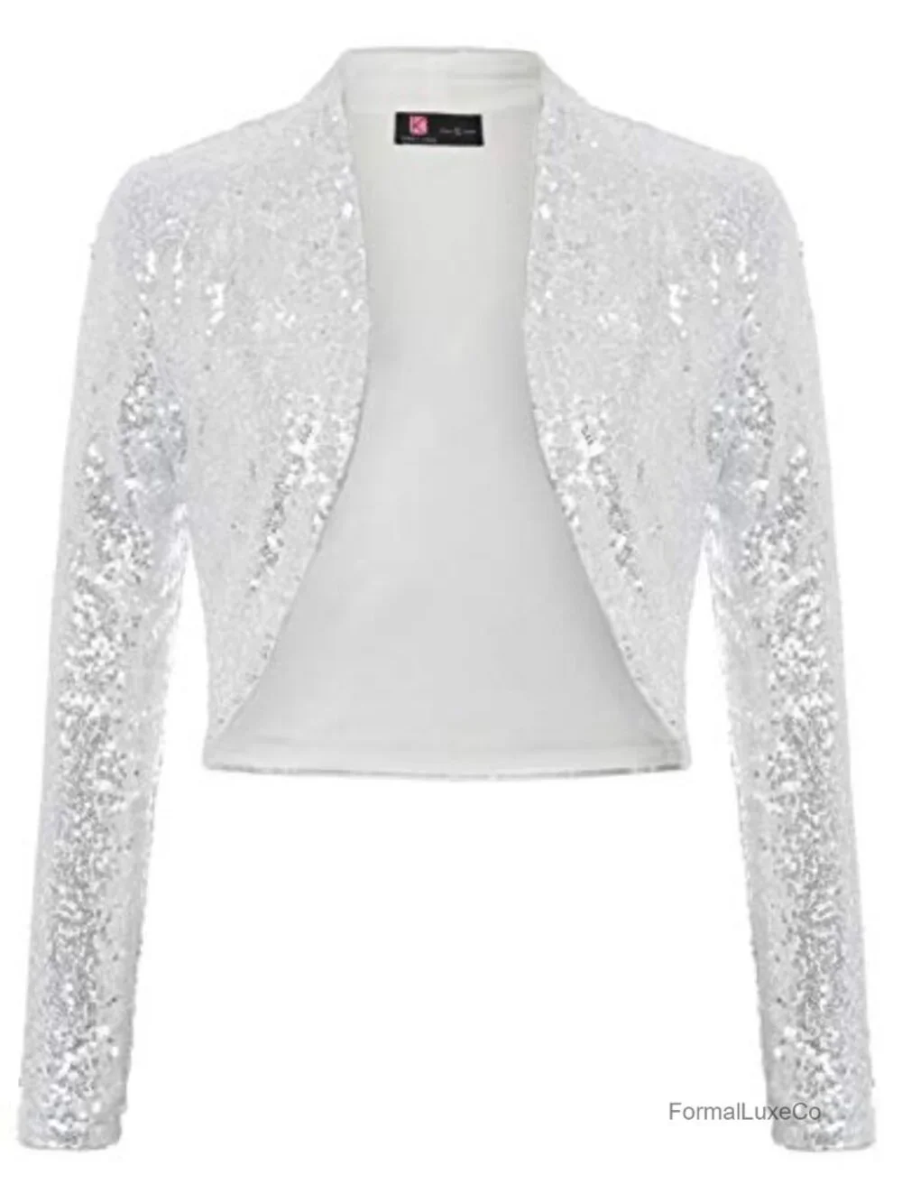 Sequin Shrug Bolero Jacket Long Sleeve Open Front Cropped Women's Party Top